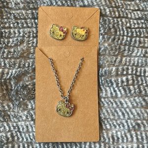 Hello Kitty Stud Earrings and Necklace Set
